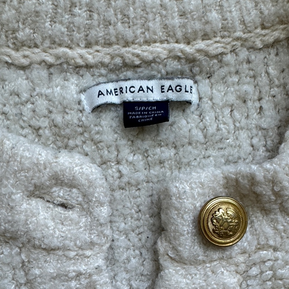 American Eagle Textured Cream Sweater with Gold Accents - Picture 2 of 3
